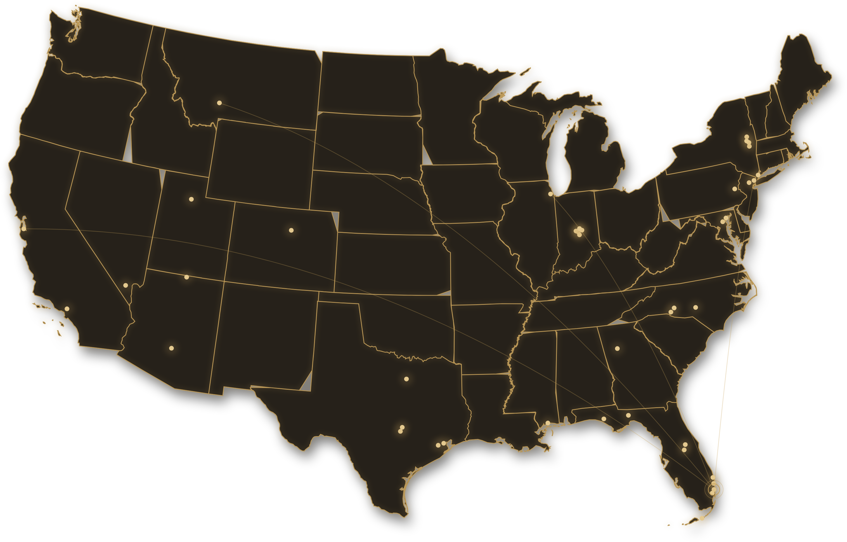 Privato served-airport map of the continental United States